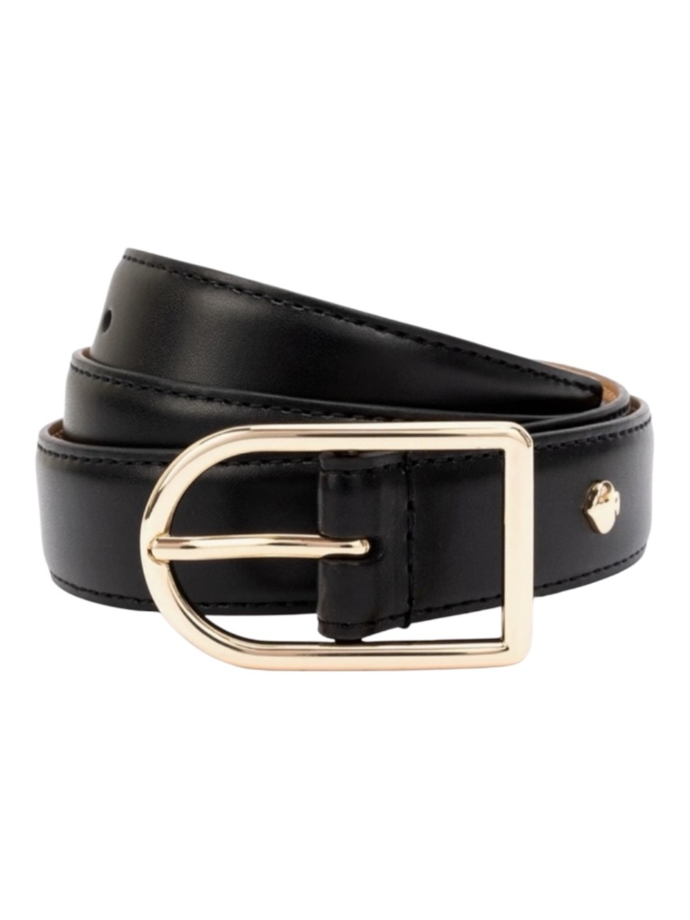 Kate Spade Stitched Feather Edge 25MM Black Leather Belt Gold Hardware